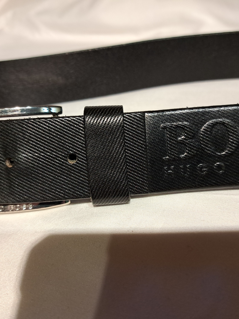 Boss Black Textured Leather Men's Belt with Silver Buckle